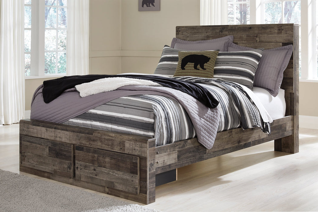 Derekson Full Panel Bed with 2 Storage Drawers with Mirrored Dresser, Chest and Nightstand Huntsville Furniture Outlet