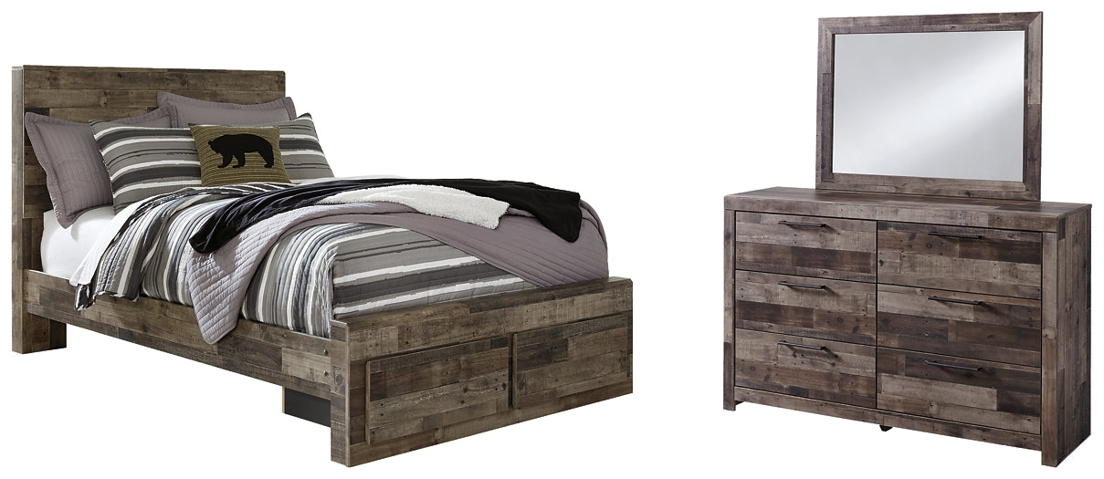 Derekson Full Panel Bed with 2 Storage Drawers with Mirrored Dresser Huntsville Furniture Outlet