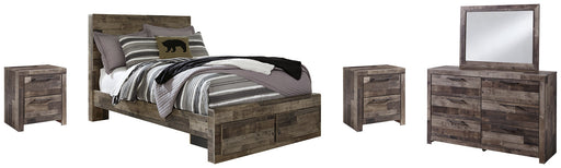 Derekson Full Panel Bed with 2 Storage Drawers with Mirrored Dresser and 2 Nightstands Huntsville Furniture Outlet