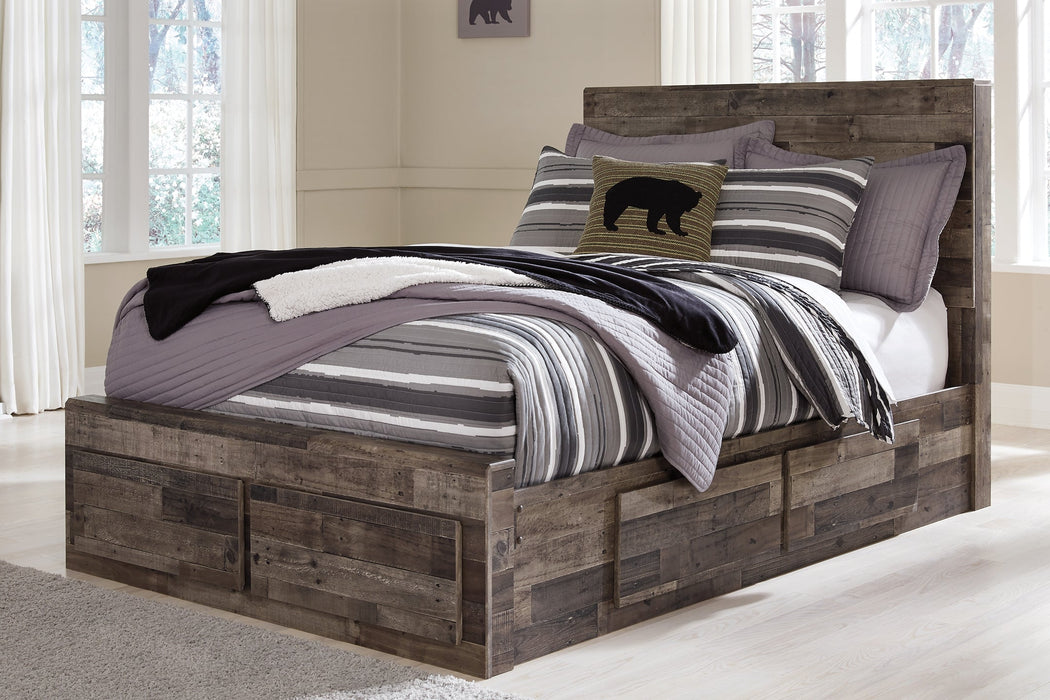 Derekson Full Panel Bed with 6 Storage Drawers with Mirrored Dresser, Chest and Nightstand Huntsville Furniture Outlet