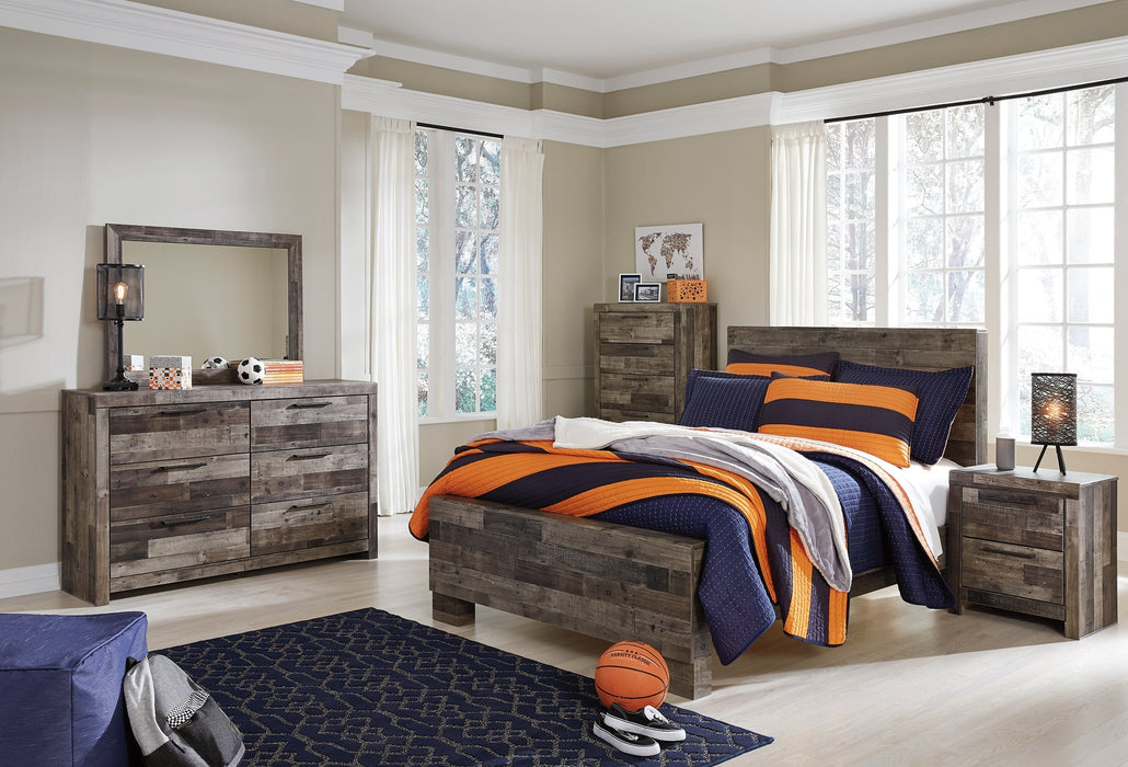 Derekson Full Panel Bed with Mirrored Dresser, Chest and Nightstand Huntsville Furniture Outlet