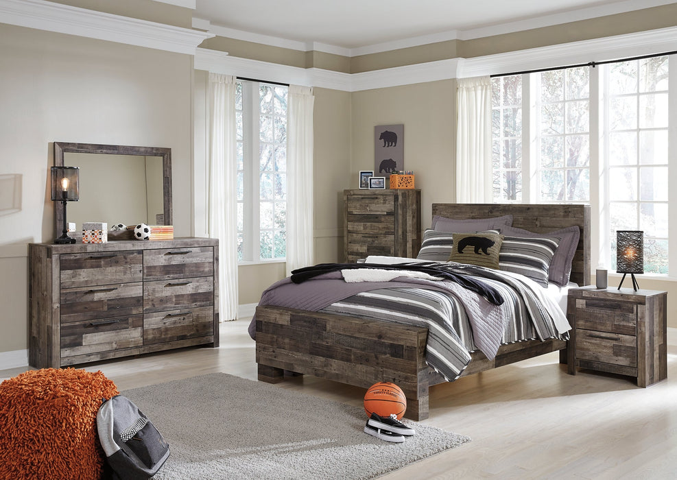 Derekson Full Panel Bed with Mirrored Dresser, Chest and Nightstand Huntsville Furniture Outlet