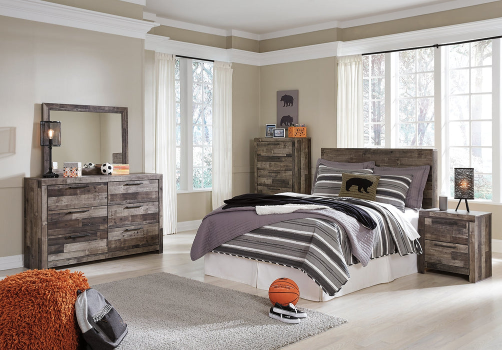 Derekson Full Panel Headboard with Mirrored Dresser, Chest and Nightstand Huntsville Furniture Outlet