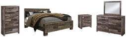 Derekson King Panel Bed with Mirrored Dresser, Chest and Nightstand Huntsville Furniture Outlet