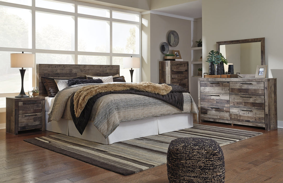 Derekson King Panel Headboard with Mirrored Dresser, Chest and 2 Nightstands Huntsville Furniture Outlet