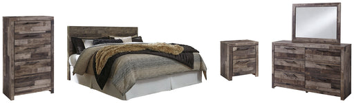 Derekson King Panel Headboard with Mirrored Dresser, Chest and Nightstand Huntsville Furniture Outlet