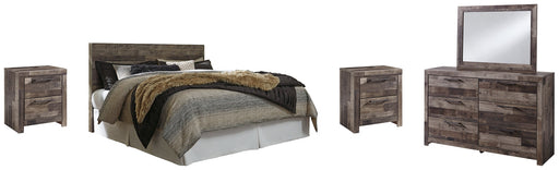 Derekson King Panel Headboard with Mirrored Dresser and 2 Nightstands Huntsville Furniture Outlet