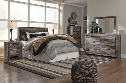 Derekson Queen/Full Panel Headboard with Mirrored Dresser, Chest and Nightstand Huntsville Furniture Outlet