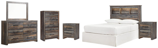 Drystan Full Bookcase Headboard with Mirrored Dresser, Chest and 2 Nightstands Huntsville Furniture Outlet