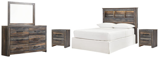 Drystan Full Bookcase Headboard with Mirrored Dresser and 2 Nightstands Huntsville Furniture Outlet