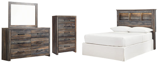 Drystan Full Bookcase Headboard with Mirrored Dresser and Chest Huntsville Furniture Outlet