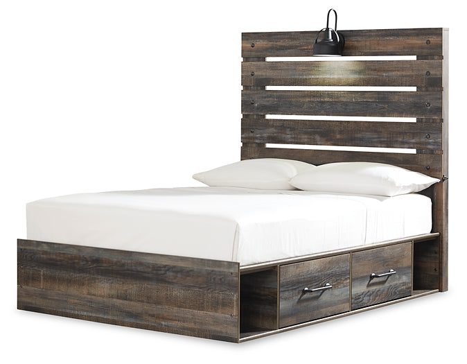 Drystan Full Panel Bed with 4 Storage Drawers with Mirrored Dresser, Chest and 2 Nightstands Huntsville Furniture Outlet