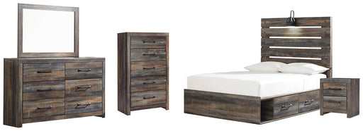 Drystan Full Panel Bed with 4 Storage Drawers with Mirrored Dresser, Chest and Nightstand Huntsville Furniture Outlet