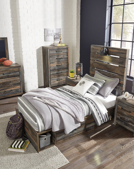 Drystan Full Panel Bed with 4 Storage Drawers with Mirrored Dresser, Chest and Nightstand Huntsville Furniture Outlet