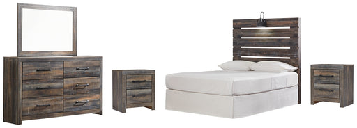 Drystan Full Panel Headboard with Mirrored Dresser and 2 Nightstands Huntsville Furniture Outlet