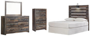 Drystan Full Panel Headboard with Mirrored Dresser and Chest Huntsville Furniture Outlet