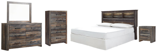 Drystan King/California King Bookcase Headboard with Mirrored Dresser, Chest and Nightstand Huntsville Furniture Outlet