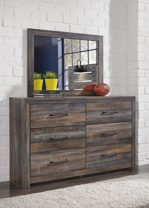 Drystan King/California King Bookcase Headboard with Mirrored Dresser, Chest and Nightstand Huntsville Furniture Outlet