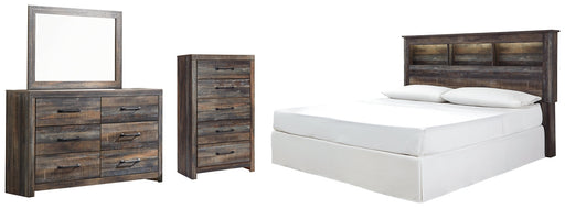 Drystan King/California King Bookcase Headboard with Mirrored Dresser and Chest Huntsville Furniture Outlet