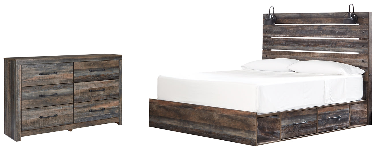 Drystan King Panel Bed with 2 Storage Drawers with Dresser Huntsville Furniture Outlet