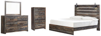 Drystan King Panel Bed with Mirrored Dresser and Chest Huntsville Furniture Outlet