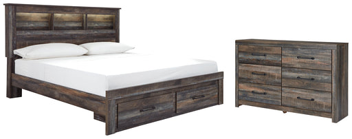 Drystan Queen Bookcase Bed with 2 Storage Drawers with Dresser Huntsville Furniture Outlet