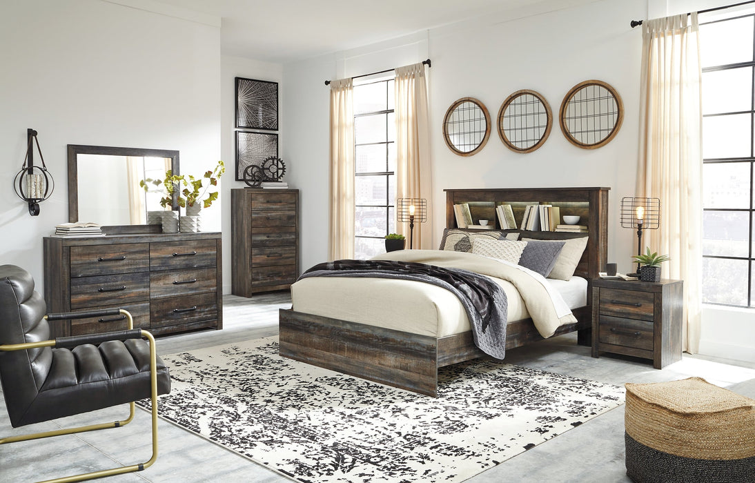 Drystan Queen Bookcase Bed with Mirrored Dresser, Chest and 2 Nightstands Huntsville Furniture Outlet