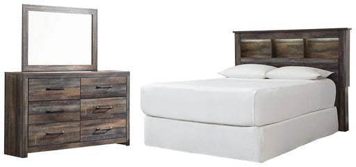 Drystan Queen/Full Bookcase Headboard with Mirrored Dresser Huntsville Furniture Outlet