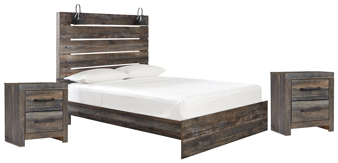 Drystan Queen Panel Bed with 2 Nightstands Huntsville Furniture Outlet