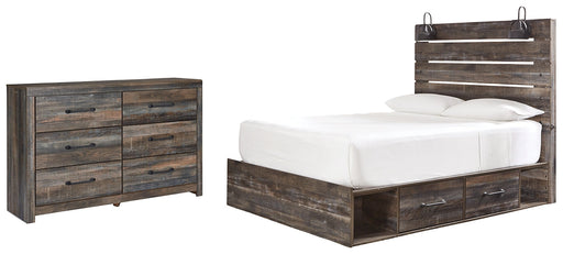 Drystan Queen Panel Bed with 2 Storage Drawers with Dresser Huntsville Furniture Outlet