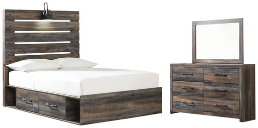 Drystan Twin Panel Bed with 2 Storage Drawers with Mirrored Dresser Huntsville Furniture Outlet