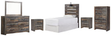 Drystan Twin Panel Headboard with Mirrored Dresser, Chest and 2 Nightstands Huntsville Furniture Outlet