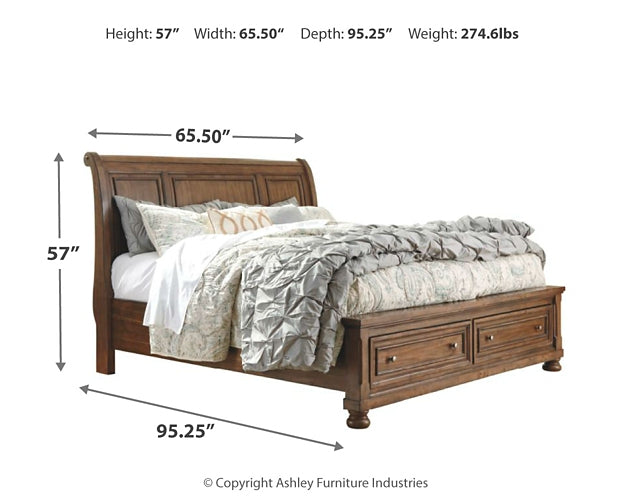 Flynnter Queen Sleigh Bed with 2 Storage Drawers with Mirrored Dresser Huntsville Furniture Outlet