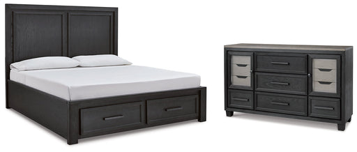 Foyland California King Panel Storage Bed with Dresser Huntsville Furniture Outlet