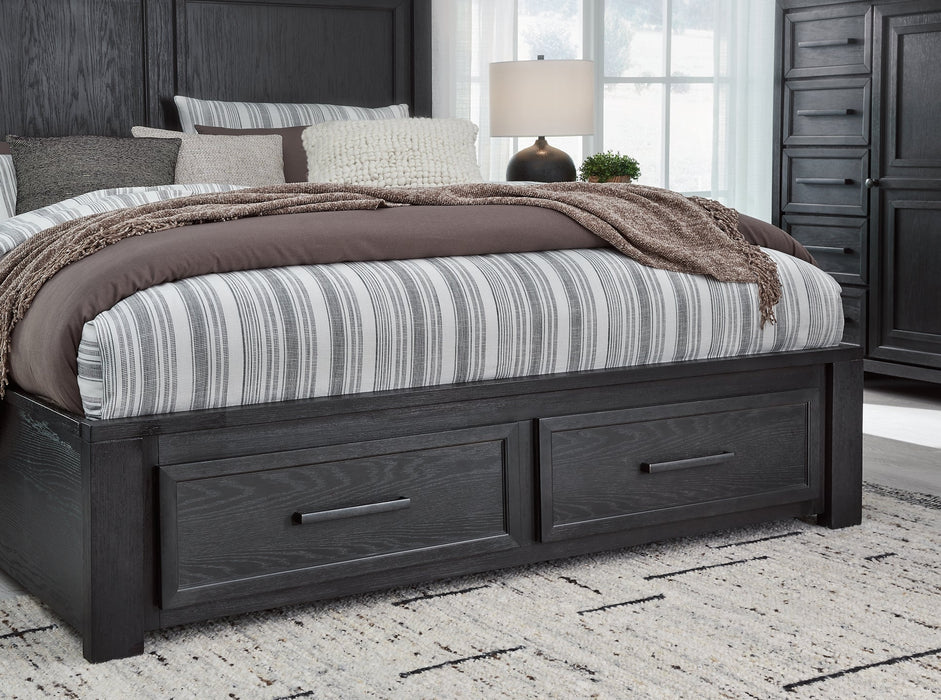 Foyland California King Panel Storage Bed with Mirrored Dresser, Chest and 2 Nightstands Huntsville Furniture Outlet