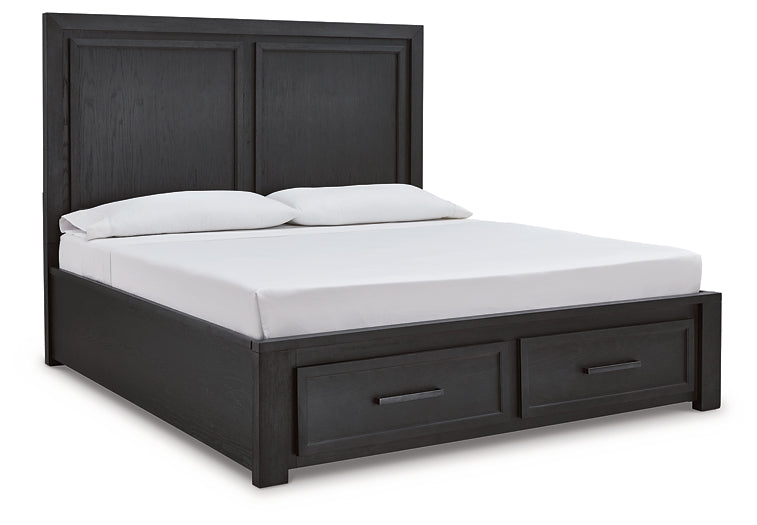 Foyland California King Panel Storage Bed with Mirrored Dresser, Chest and 2 Nightstands Huntsville Furniture Outlet