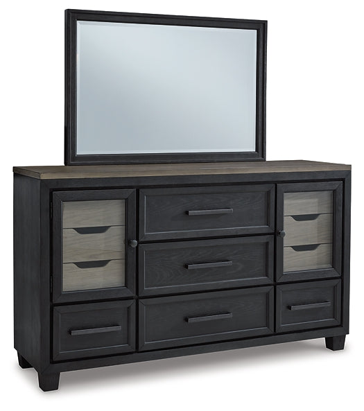 Foyland California King Panel Storage Bed with Mirrored Dresser, Chest and 2 Nightstands Huntsville Furniture Outlet