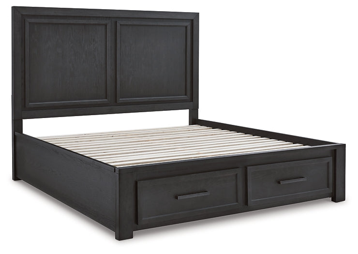 Foyland California King Panel Storage Bed with Mirrored Dresser, Chest and 2 Nightstands Huntsville Furniture Outlet