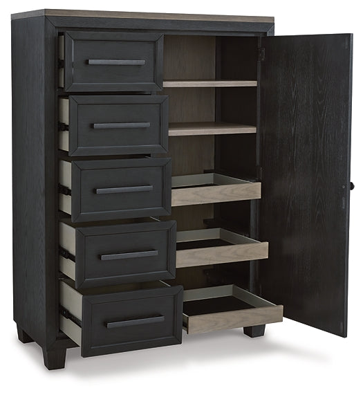 Foyland California King Panel Storage Bed with Mirrored Dresser, Chest and 2 Nightstands Huntsville Furniture Outlet