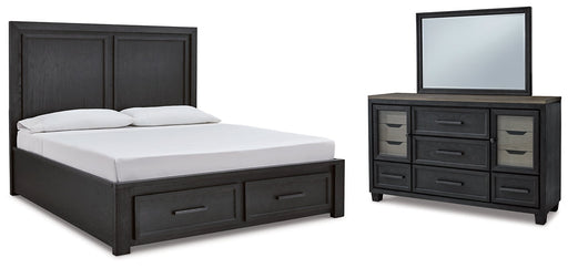 Foyland King Panel Storage Bed with Mirrored Dresser Huntsville Furniture Outlet