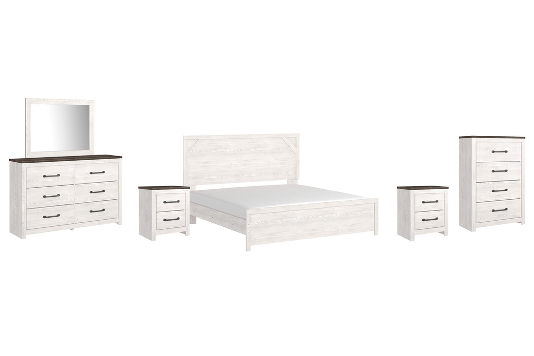 Gerridan King Panel Bed with Mirrored Dresser, Chest and 2 Nightstands Huntsville Furniture Outlet