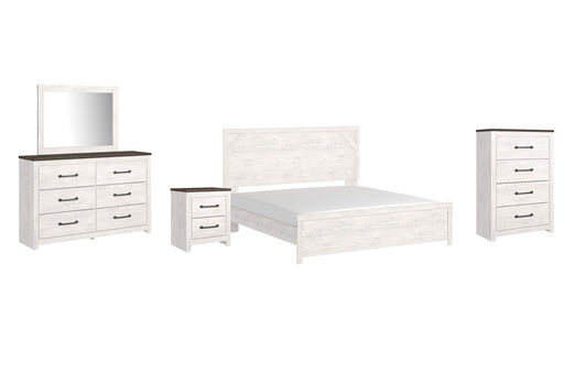 Gerridan King Panel Bed with Mirrored Dresser, Chest and Nightstand Huntsville Furniture Outlet