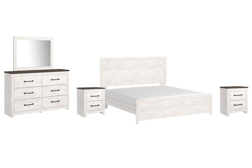 Gerridan King Panel Bed with Mirrored Dresser and 2 Nightstands Huntsville Furniture Outlet