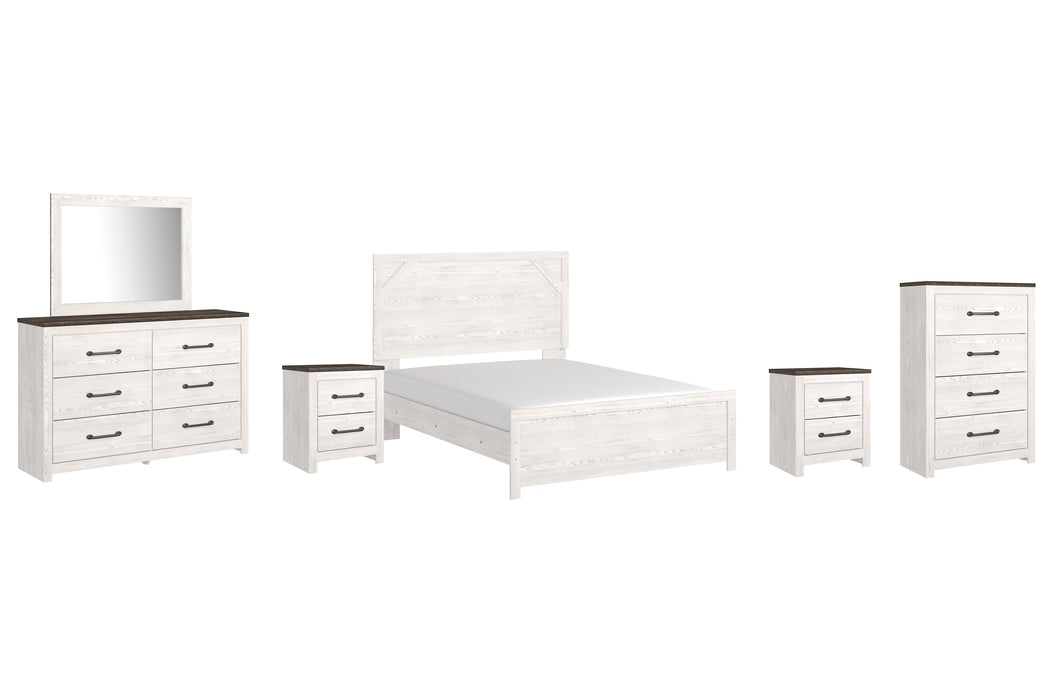 Gerridan Queen Panel Bed with Mirrored Dresser, Chest and 2 Nightstands Huntsville Furniture Outlet