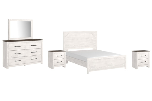 Gerridan Queen Panel Bed with Mirrored Dresser and 2 Nightstands Huntsville Furniture Outlet