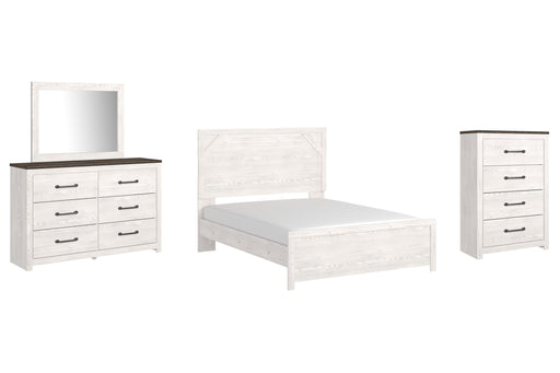 Gerridan Queen Panel Bed with Mirrored Dresser and Chest Huntsville Furniture Outlet