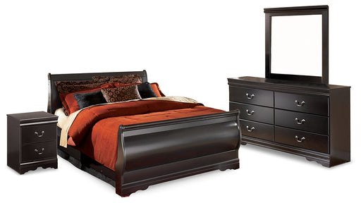 Huey Vineyard Full Sleigh Bed with Mirrored Dresser and Nightstand Huntsville Furniture Outlet