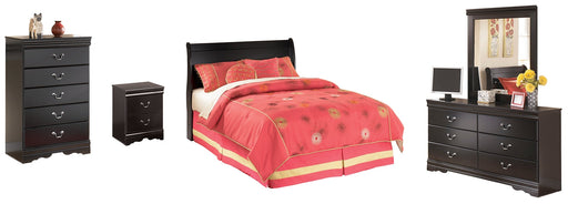 Huey Vineyard Full Sleigh Headboard with Mirrored Dresser, Chest and Nightstand Huntsville Furniture Outlet