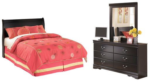 Huey Vineyard Full Sleigh Headboard with Mirrored Dresser Huntsville Furniture Outlet