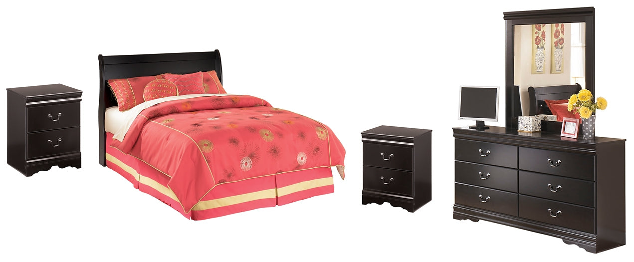 Huey Vineyard Full Sleigh Headboard with Mirrored Dresser and 2 Nightstands Huntsville Furniture Outlet